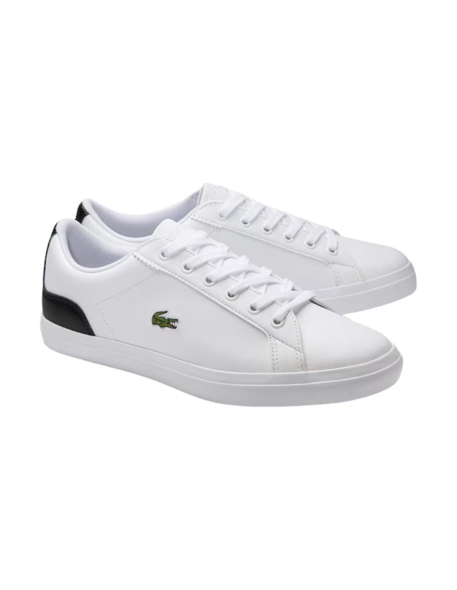 TENIS LACOSTE LEROND BLANCOS CON NEGRO PIEL SINTETICA 40CUJ0013MX147