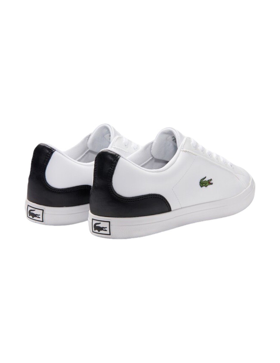 TENIS LACOSTE LEROND BLANCOS CON NEGRO PIEL SINTETICA 40CUJ0013MX147
