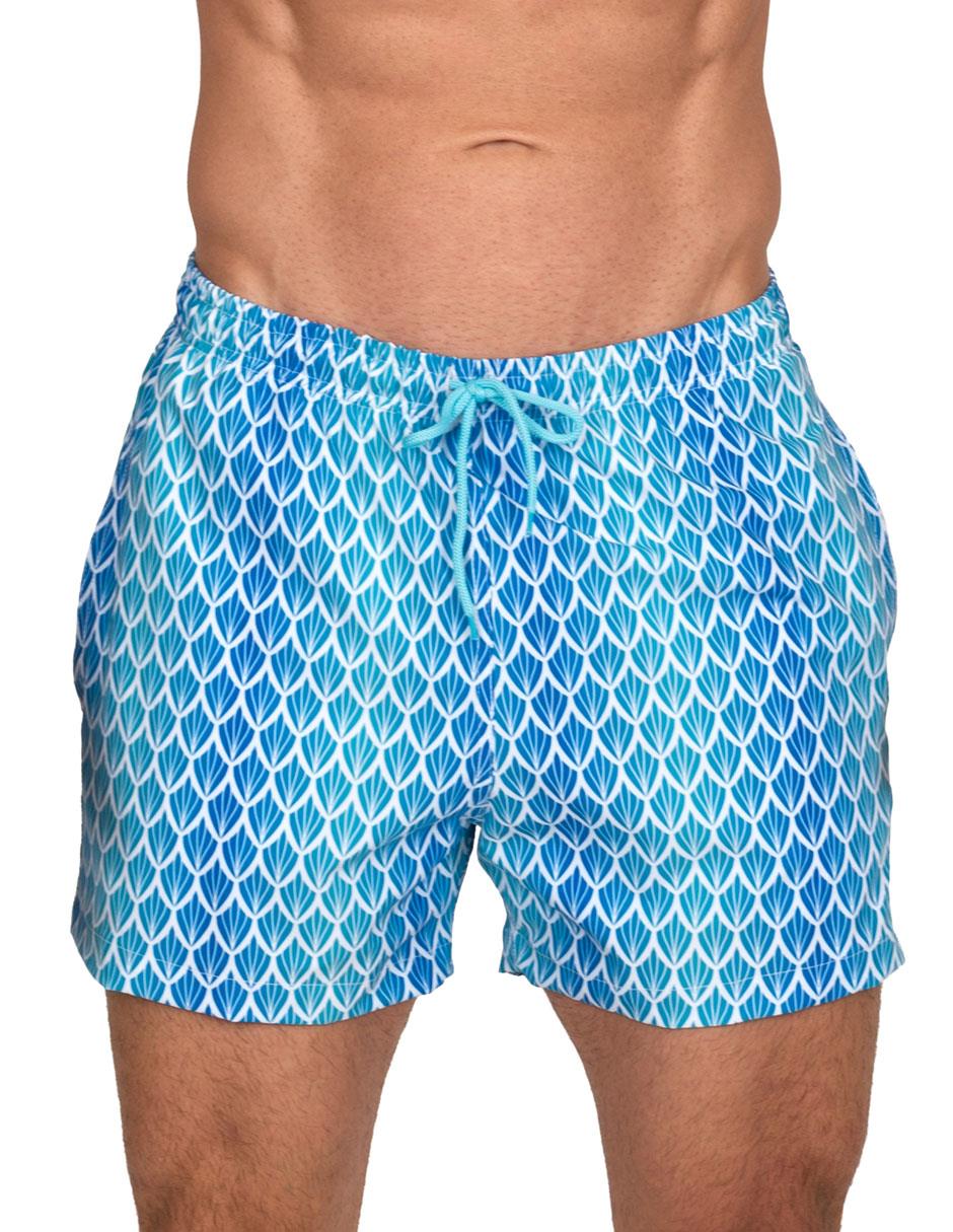 Traje de Baño Para Hombre y Adolescente para Nadar y Gym, Bañador Short Estampado Multideporte De Secado Rápido con Licra Interna De compresión, Modelo BLUE SHELL