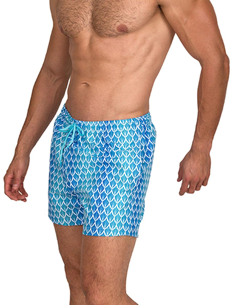 Traje de Baño Para Hombre y Adolescente para Nadar y Gym, Bañador Short Estampado Multideporte De Secado Rápido con Licra Interna De compresión, Modelo BLUE SHELL