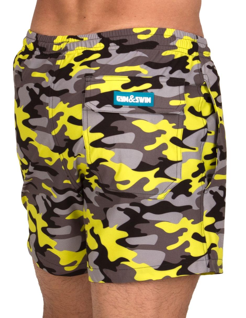 Traje de Baño Para Hombre y Adolescente para Nadar y Gym, Bañador Short Estampado Multideporte De Secado Rápido con Licra Interna De compresión, Modelo CAMO
