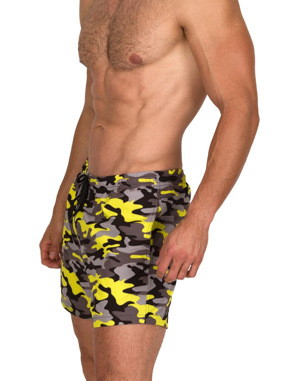 Traje de Baño Para Hombre y Adolescente para Nadar y Gym, Bañador Short Estampado Multideporte De Secado Rápido con Licra Interna De compresión, Modelo CAMO