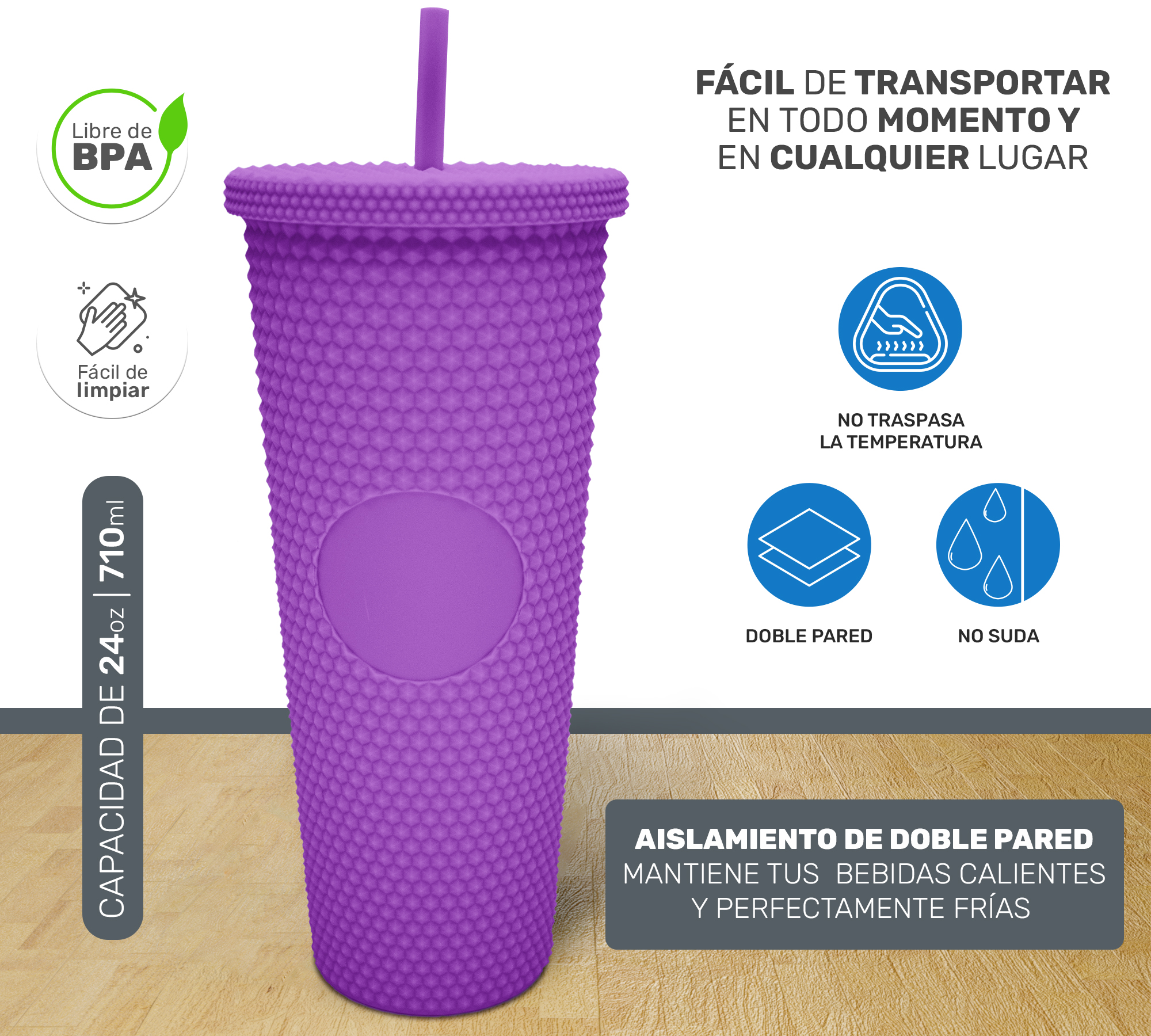 Vaso Termo Para Bebidas Frías y Calientes 700ml con Tachuelas y Aislamiento de Doble Pared al Vacío