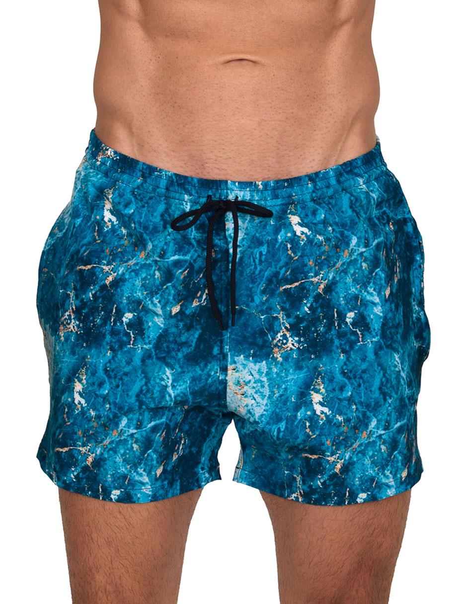 Traje de Baño Para Hombre y Adolescente para Nadar y Gym, Bañador Short Estampado Multideporte De Secado Rápido con Licra Interna De compresión, Modelo MARBLE