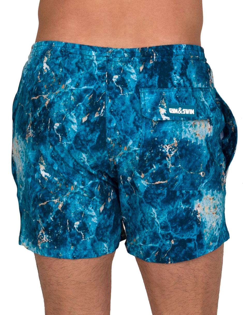 Traje de Baño Para Hombre y Adolescente para Nadar y Gym, Bañador Short Estampado Multideporte De Secado Rápido con Licra Interna De compresión, Modelo MARBLE