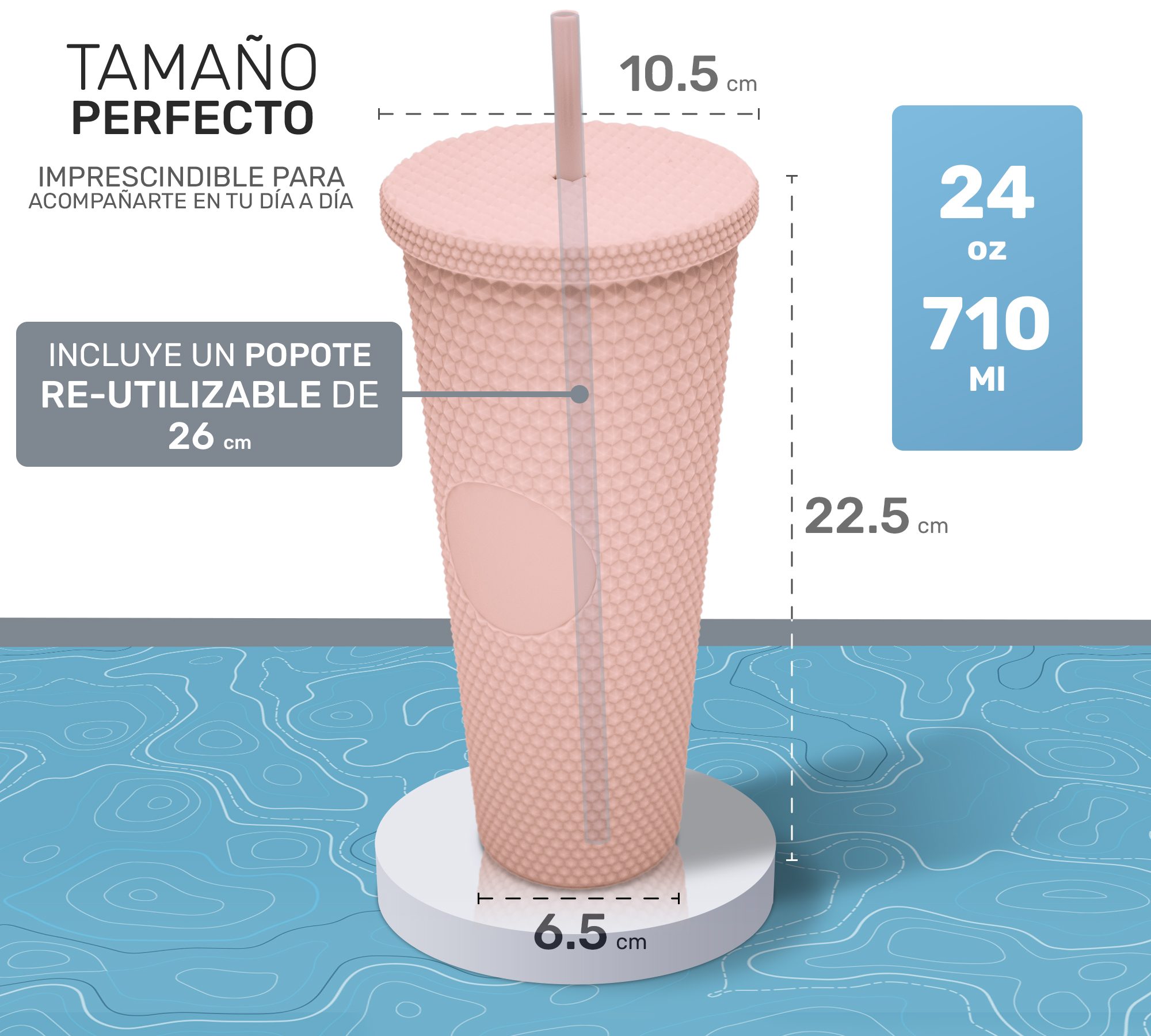 Vaso Termo Para Bebidas Frías y Calientes 700ml con Tachuelas y Aislamiento de Doble Pared al Vacío