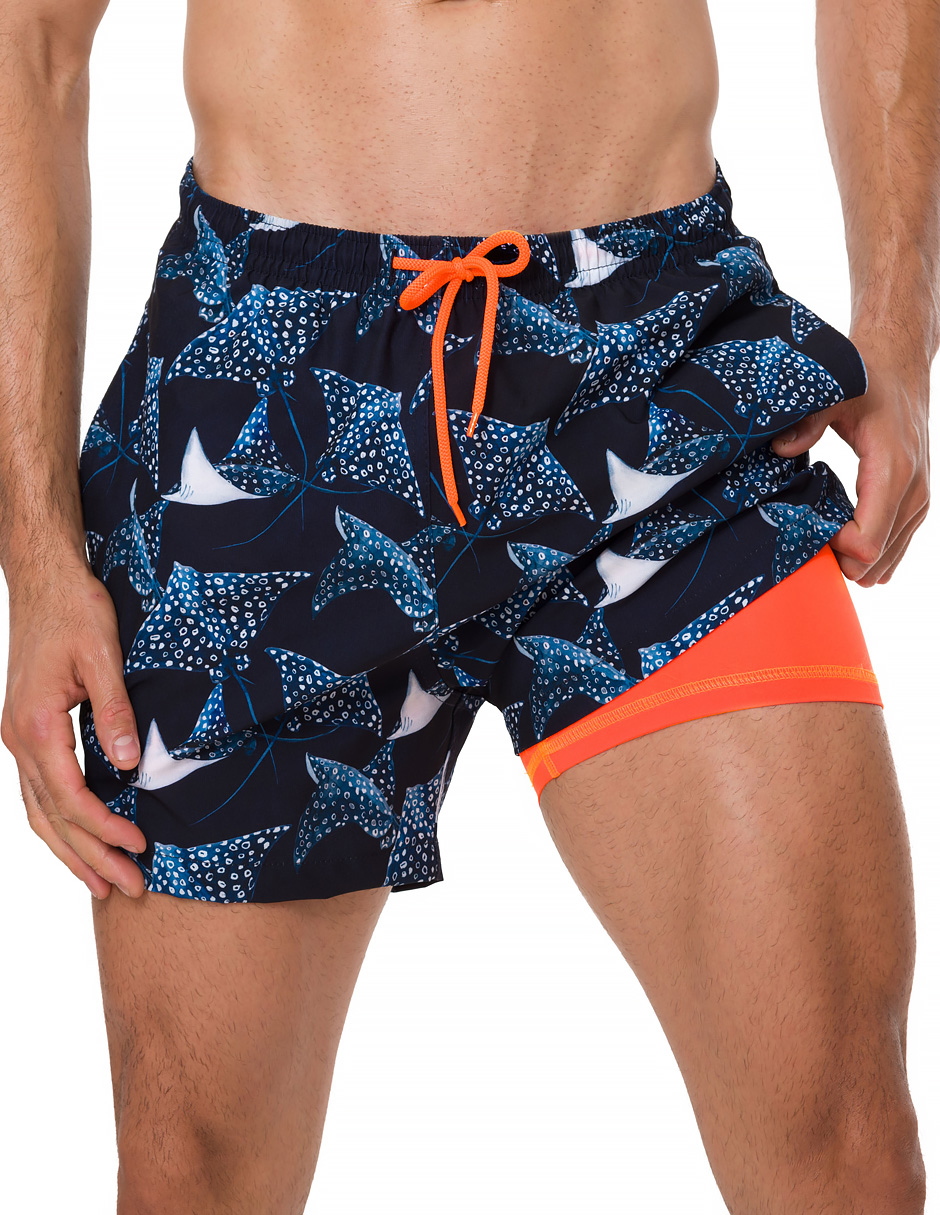 Traje de Baño Para Hombre y Adolescente para Nadar y Gym, Bañador Short Estampado Multideporte De Secado Rápido con Licra Interna De compresión, Modelo STINGRAY