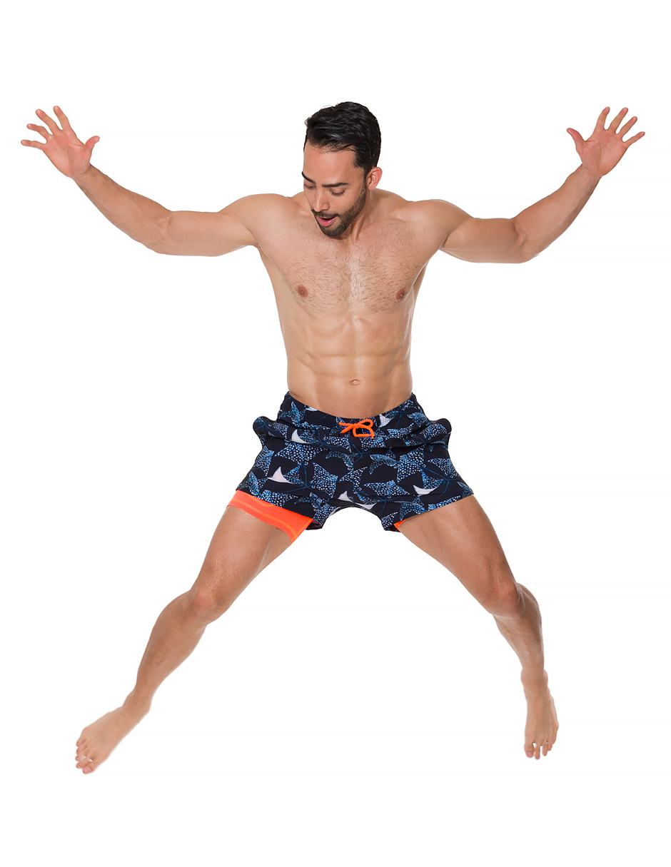 Traje de Baño Para Hombre y Adolescente para Nadar y Gym, Bañador Short Estampado Multideporte De Secado Rápido con Licra Interna De compresión, Modelo STINGRAY