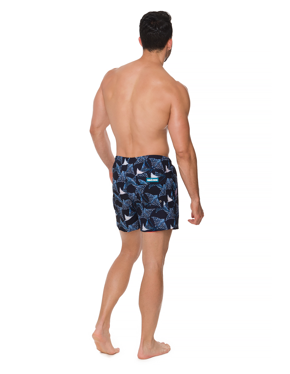 Traje de Baño Para Hombre y Adolescente para Nadar y Gym, Bañador Short Estampado Multideporte De Secado Rápido con Licra Interna De compresión, Modelo STINGRAY