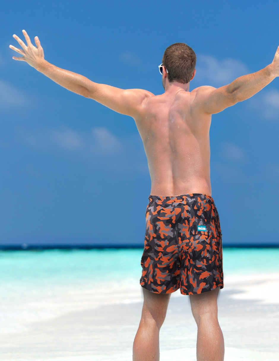 Traje de Baño Para Hombre y Adolescente para Nadar y Gym, Bañador Short Estampado Multideporte De Secado Rápido con Licra Interna De compresión, Modelo WARLIKE