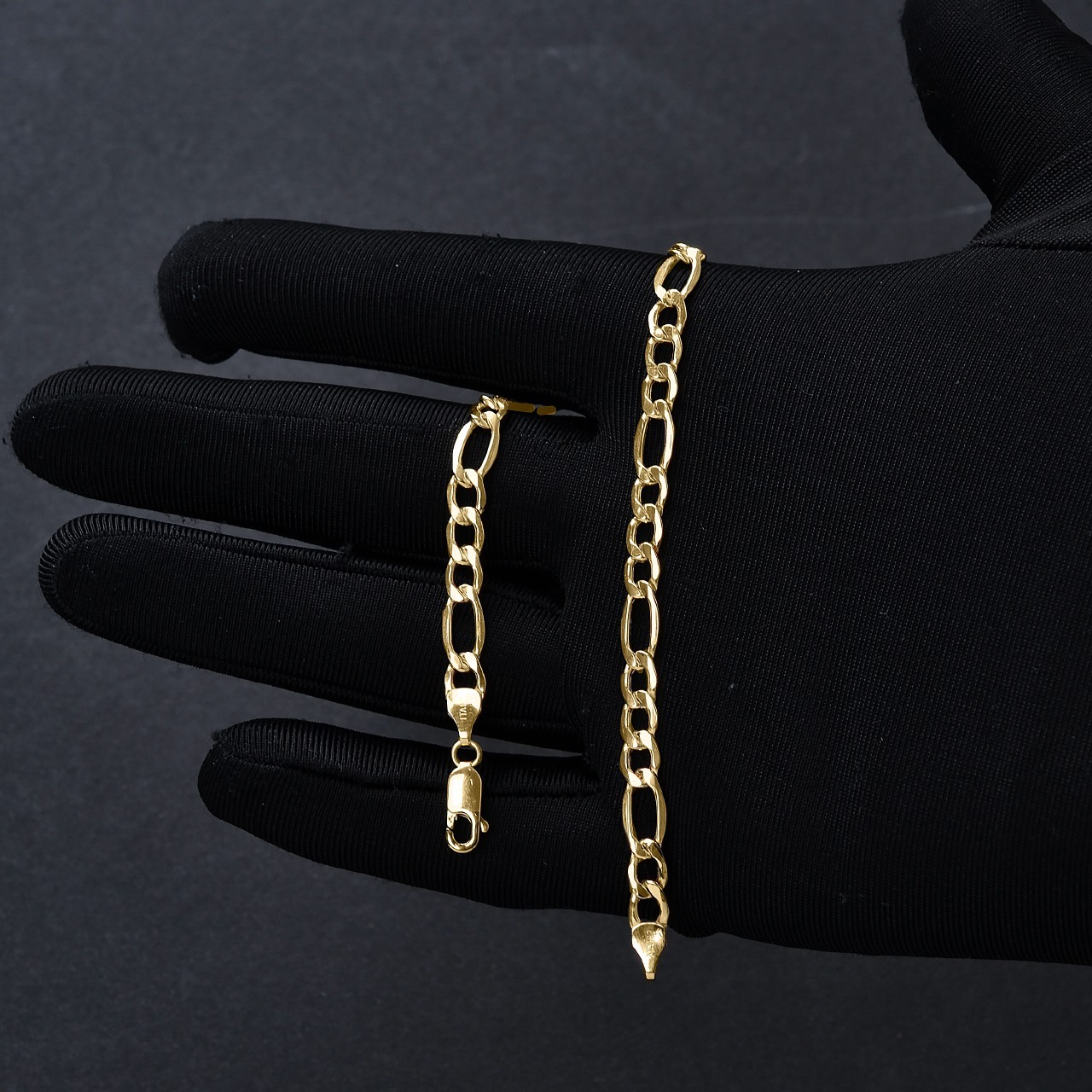 Pulsera 3x1 Figaro Esclava Oro 10k Italiano 21cm - 5.6mm.