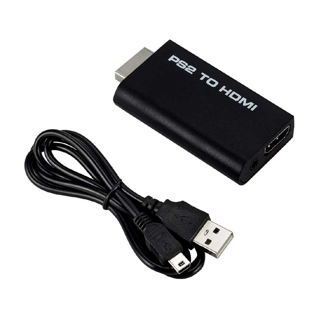  sartyee Adaptador convertidor PS2 a HDMI, con cable de  alimentación USB, convertidor de video con salida de audio de 0.138 in para  HDTV HDMI Monitor compatible con todos los modos de