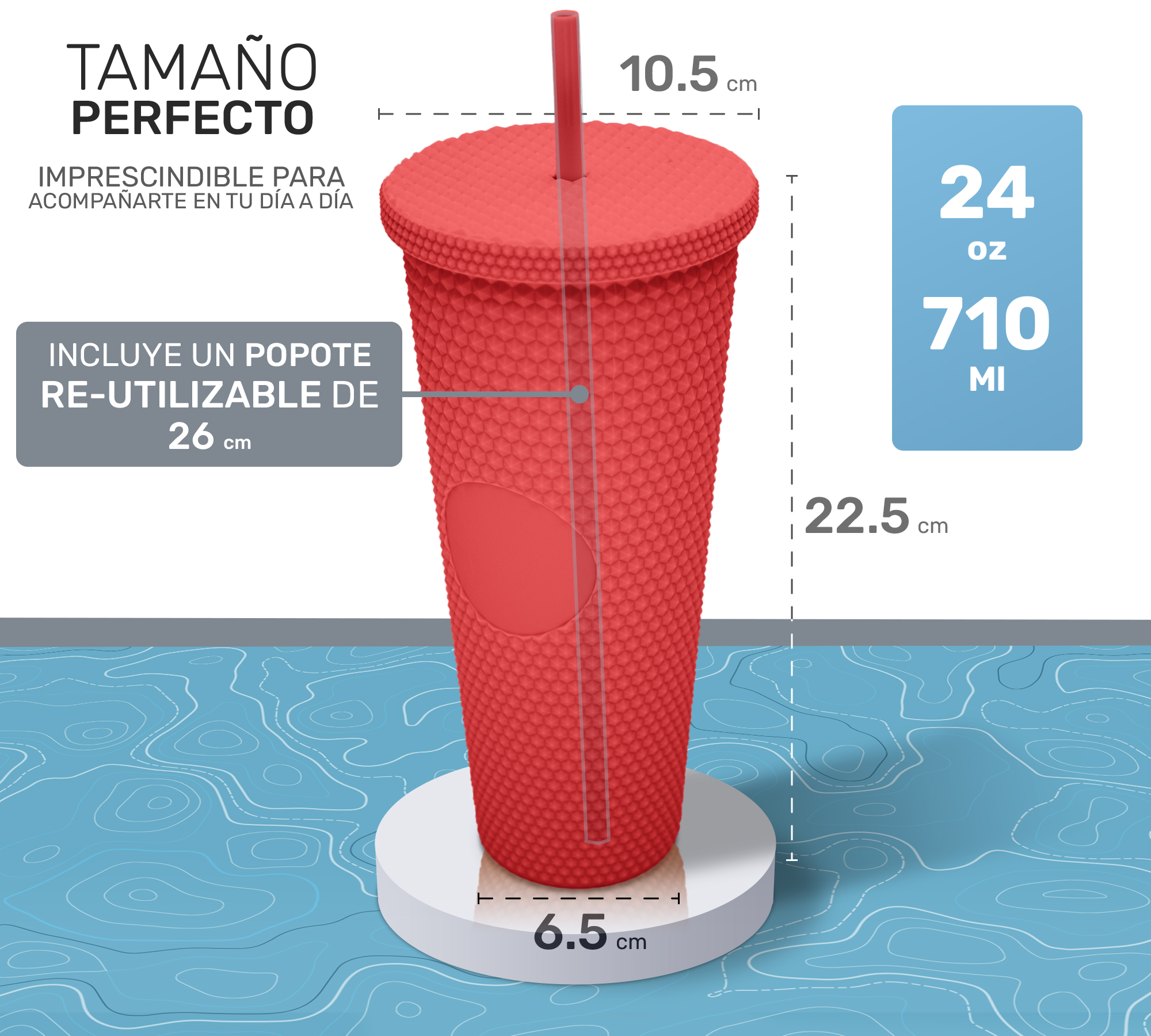 Vaso Termo Para Bebidas Frías y Calientes 700ml con Tachuelas y Aislamiento de Doble Pared al Vacío