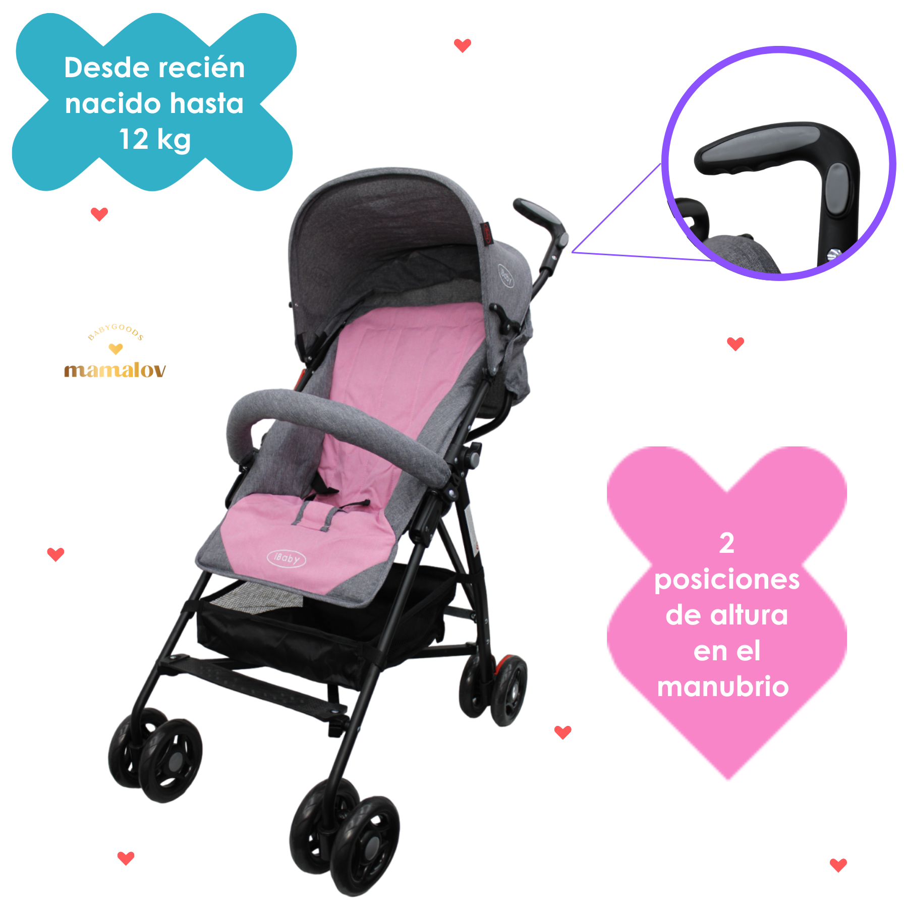 Carriola De Baston Viajera Plegado Compacto Ibaby Rosa