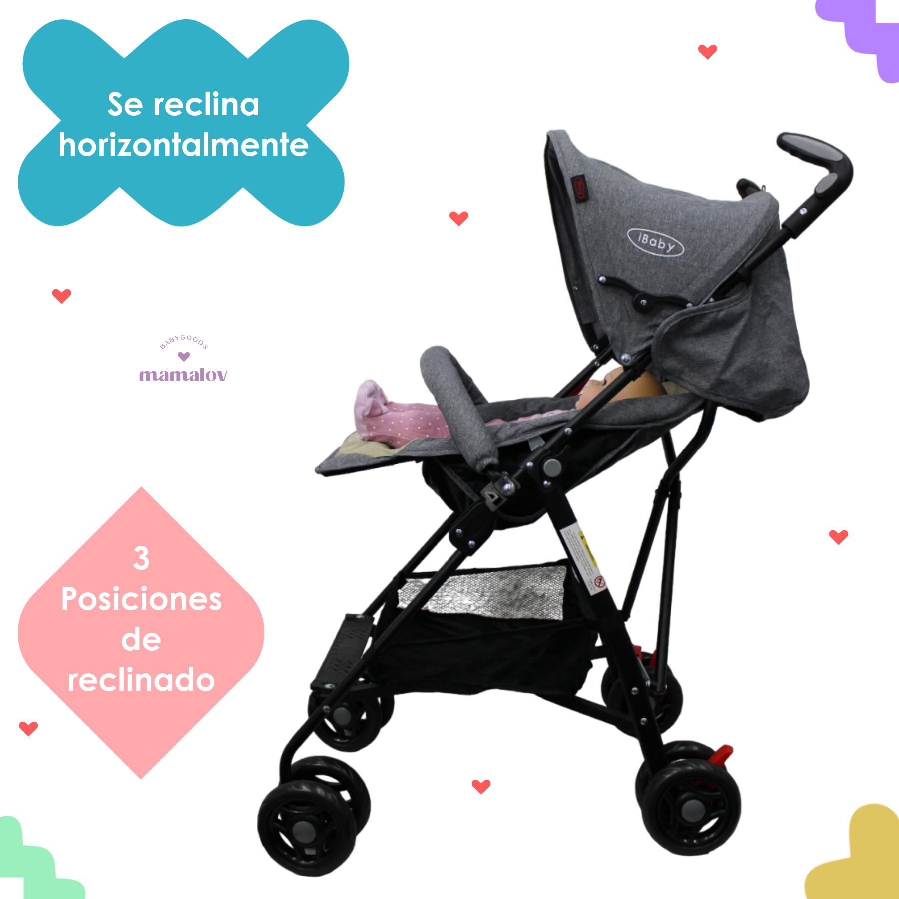 Carriola De Baston Viajera Plegado Compacto Ibaby Rosa