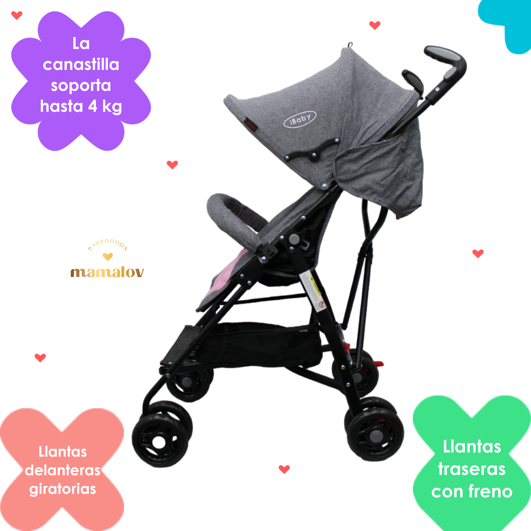 Carriola De Baston Viajera Plegado Compacto Ibaby Rosa