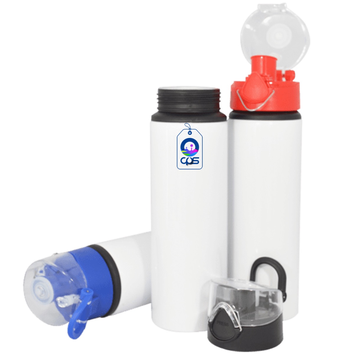 Botella blanca con botón y seguro para sublimar de 750 ml. (10 piezas)..