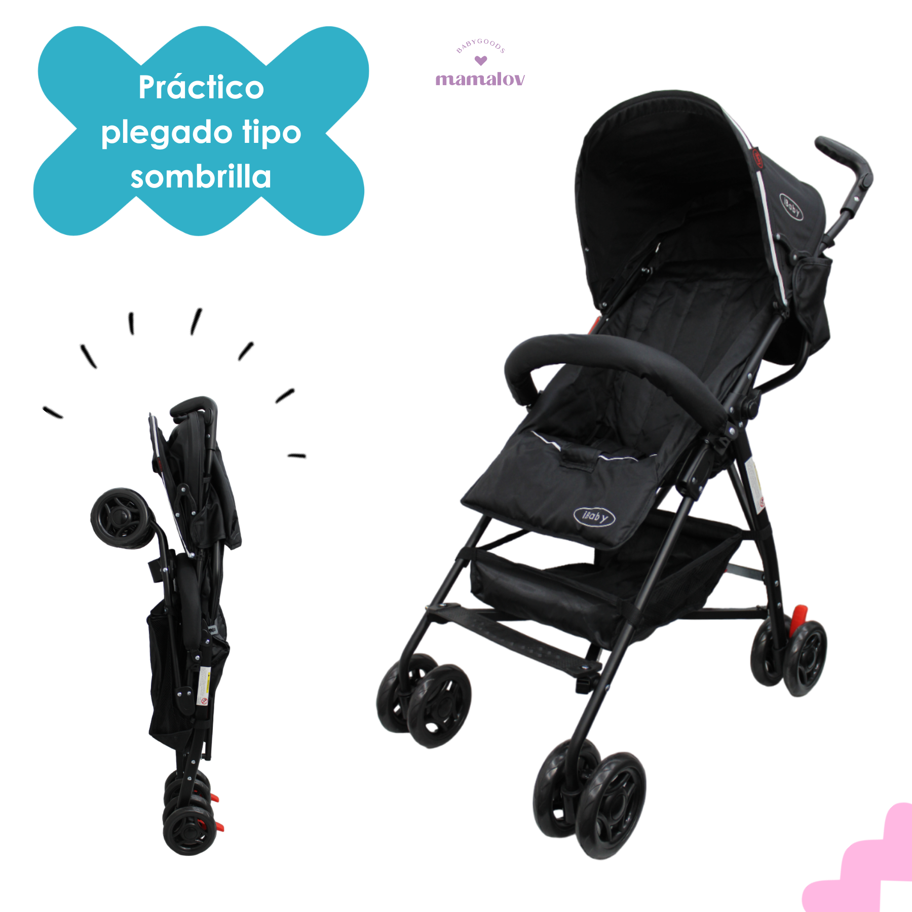 Carriola De Baston Viajera Plegado Compacto Ibaby Negro