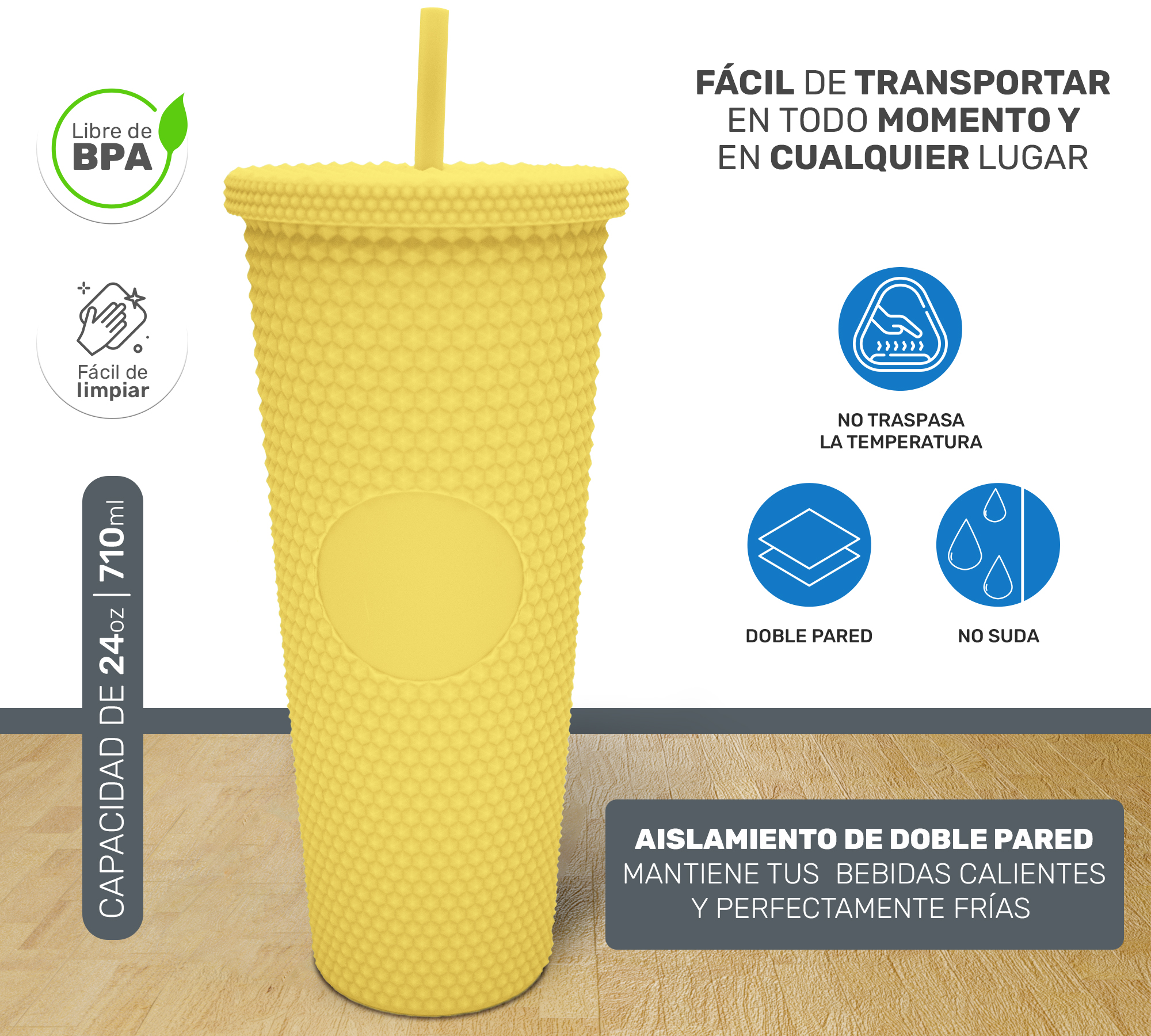 Vaso Termo Para Bebidas Frías y Calientes 700ml con Tachuelas y Aislamiento de Doble Pared al Vacío