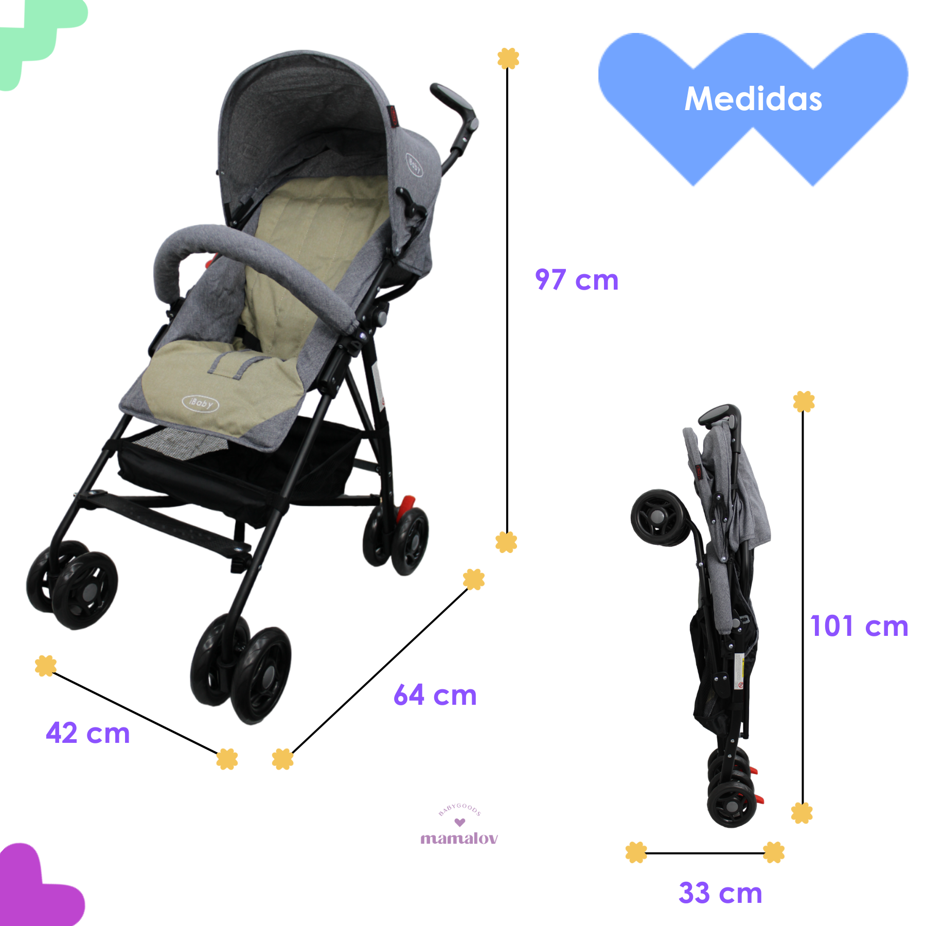 Carriola De Baston Viajera Plegado Compacto Ibaby Beige
