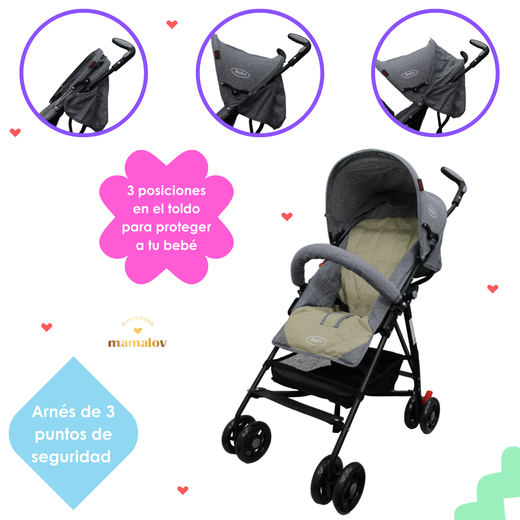 Carriola De Baston Viajera Plegado Compacto Ibaby Beige