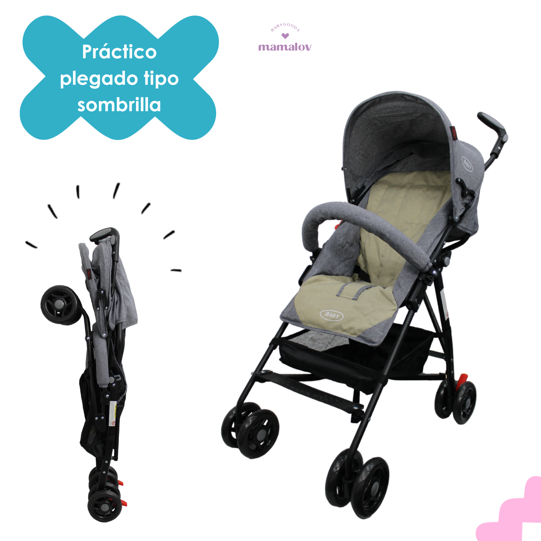 Carriola De Baston Viajera Plegado Compacto Ibaby Beige