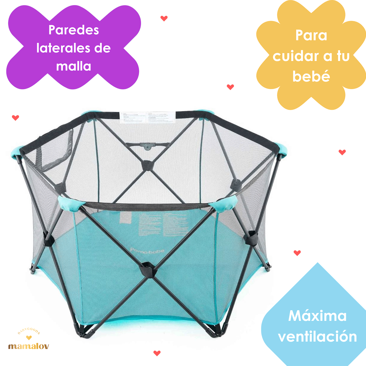 Corral De Bebé Portátil Y Plegable Hexagonal Pamo Babe Azul