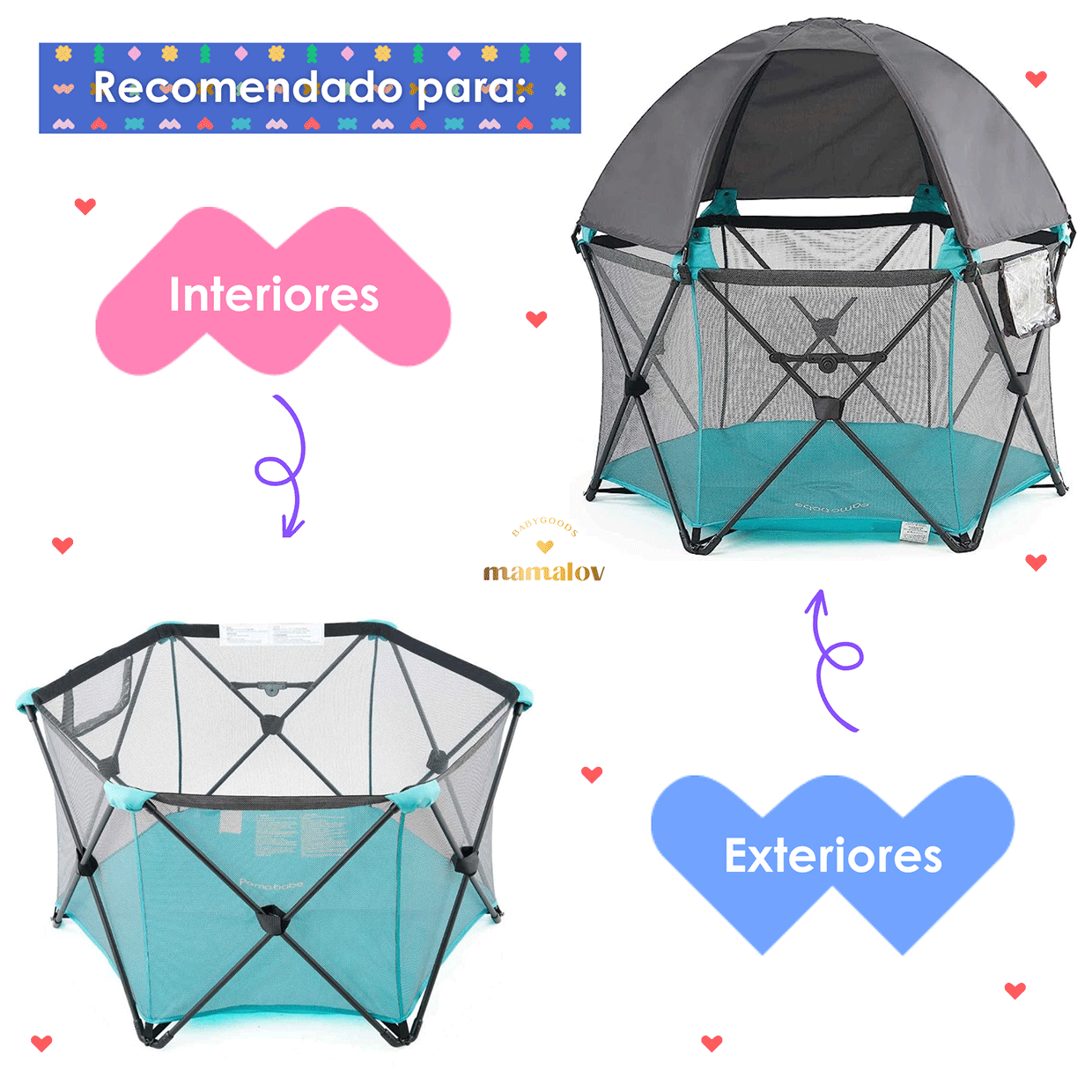 Corral De Bebé Portátil Y Plegable Hexagonal Pamo Babe Azul