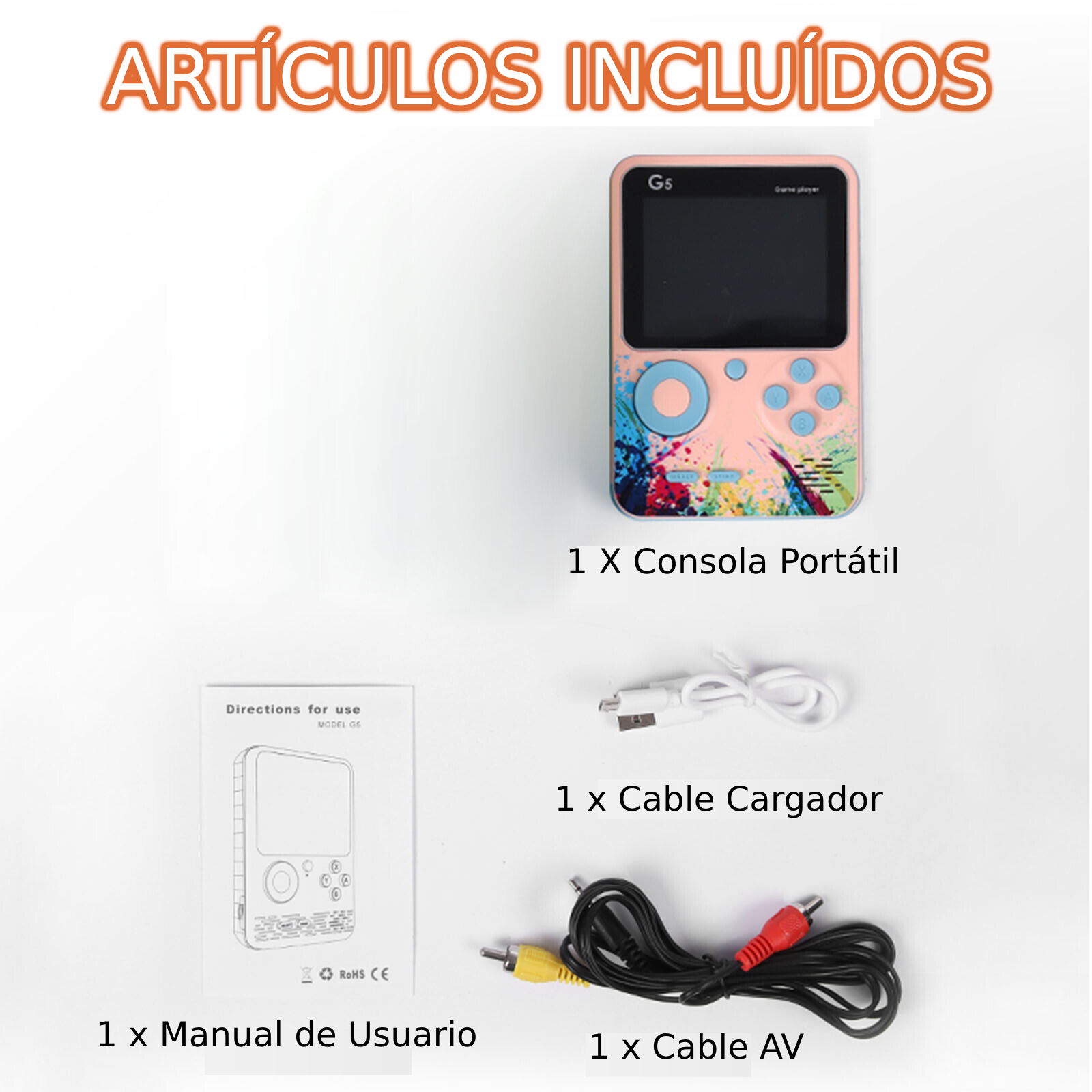 Consola de Videojuegos Portátil Retro G5 con 500 Juegos Cargados niño niña viajes vacaciones gran batería