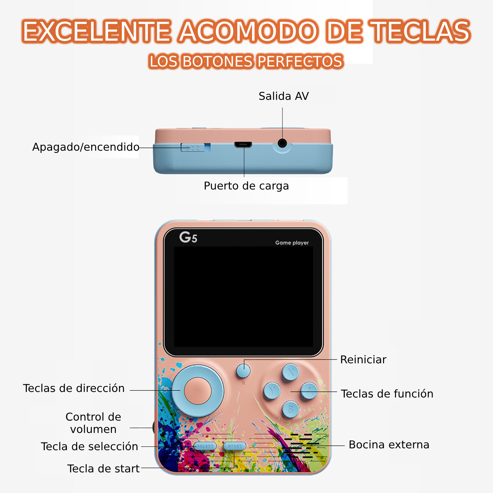 Consola de Videojuegos Portátil Retro G5 con 500 Juegos Cargados niño niña viajes vacaciones gran batería