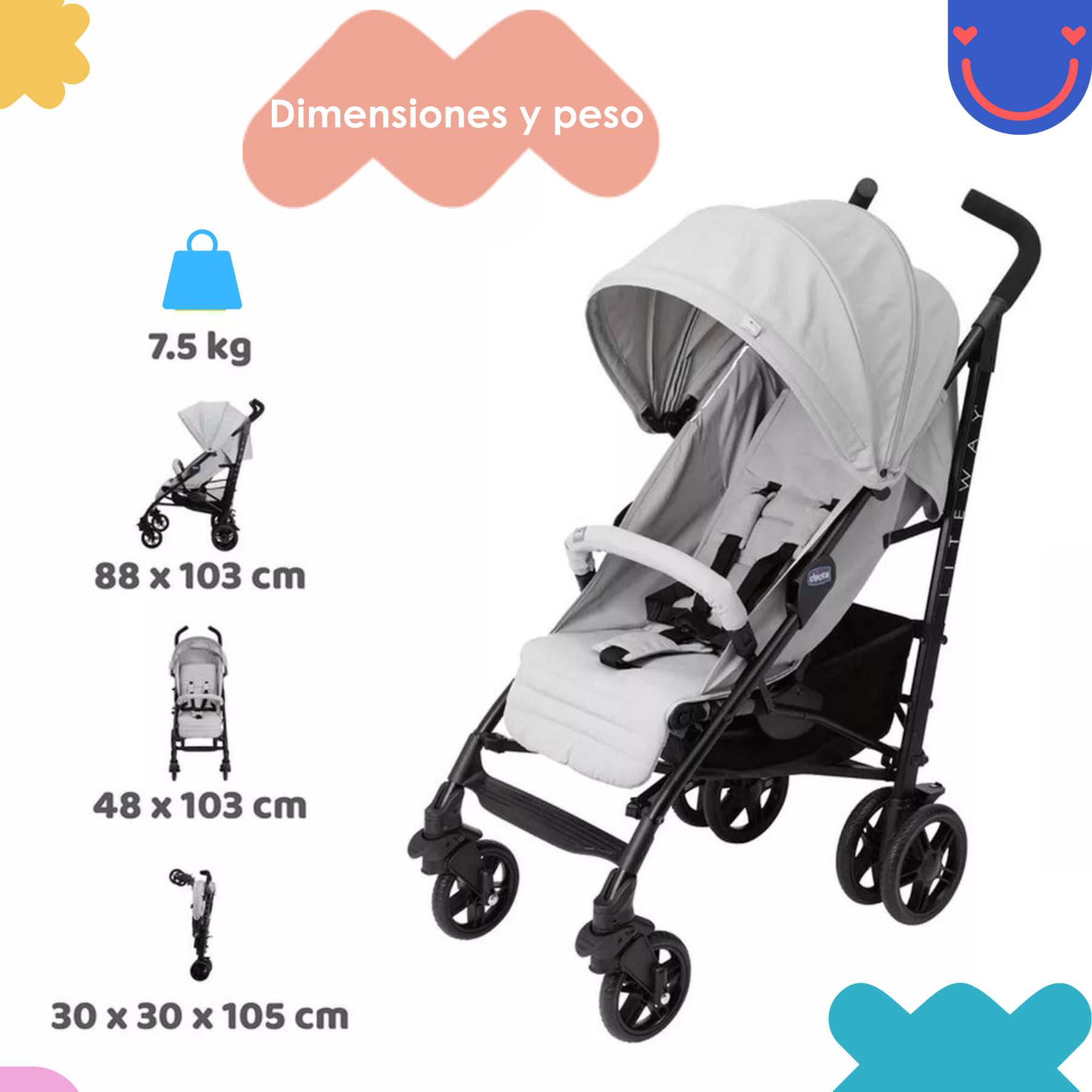 Carriola De Bastón Para Bebé Chicco Liteway 4 Ligera Grey