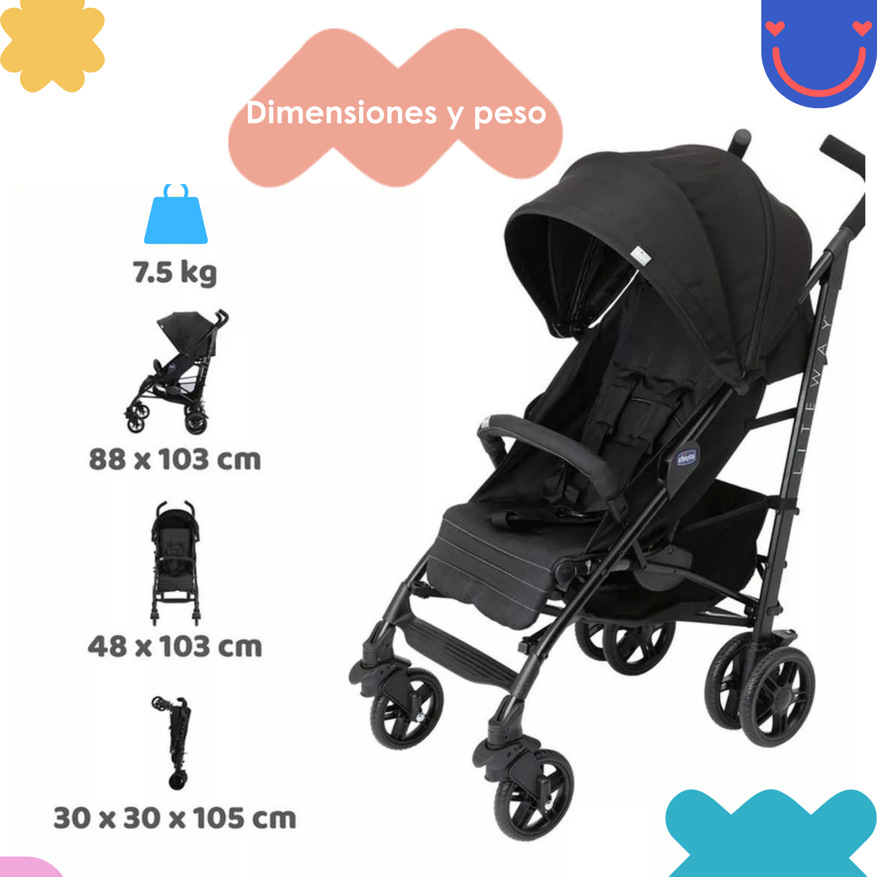 Carriola De Bastón Para Bebé Chicco Liteway 4 Ligera Jet Black