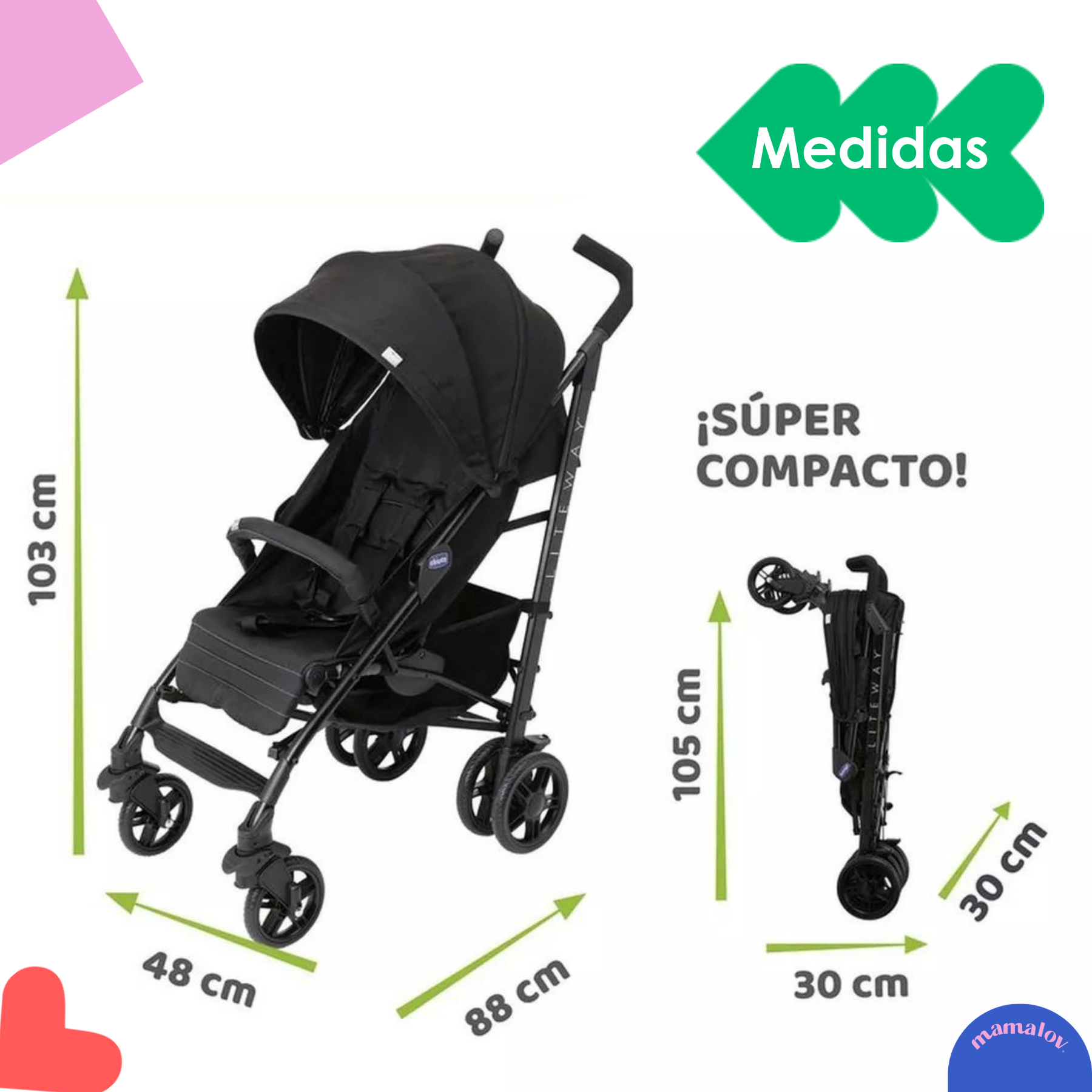 Carriola De Bastón Para Bebé Chicco Liteway 4 Ligera Jet Black