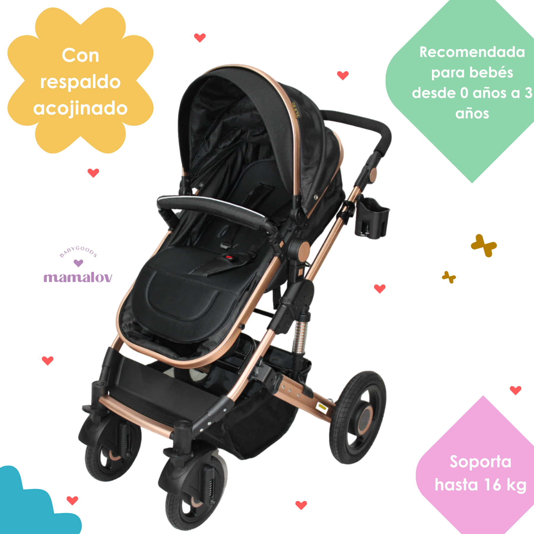 Carriola Para Bebes 3 En 1 Confety World Orión Negra