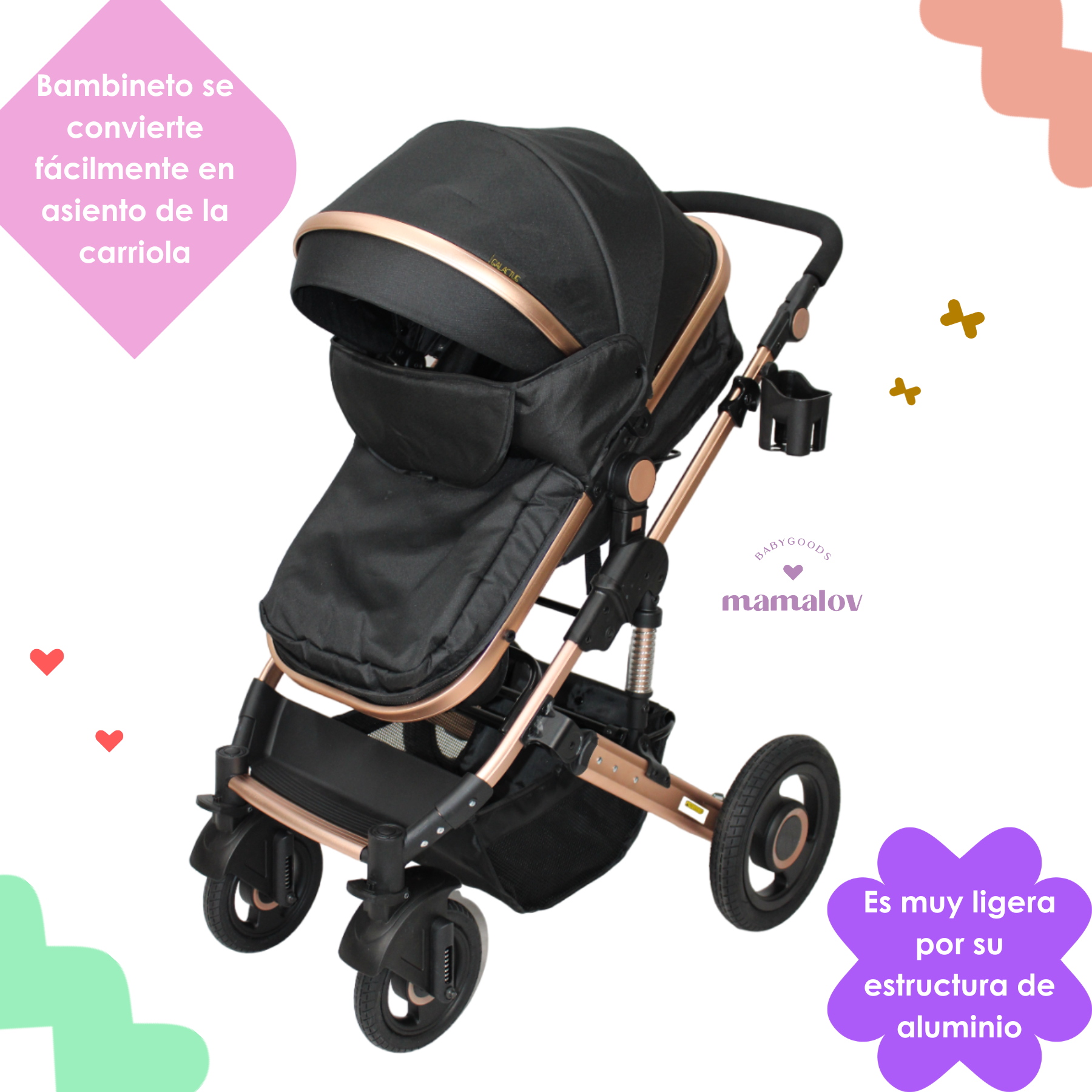 Carriola Para Bebes 3 En 1 Confety World Orión Negra