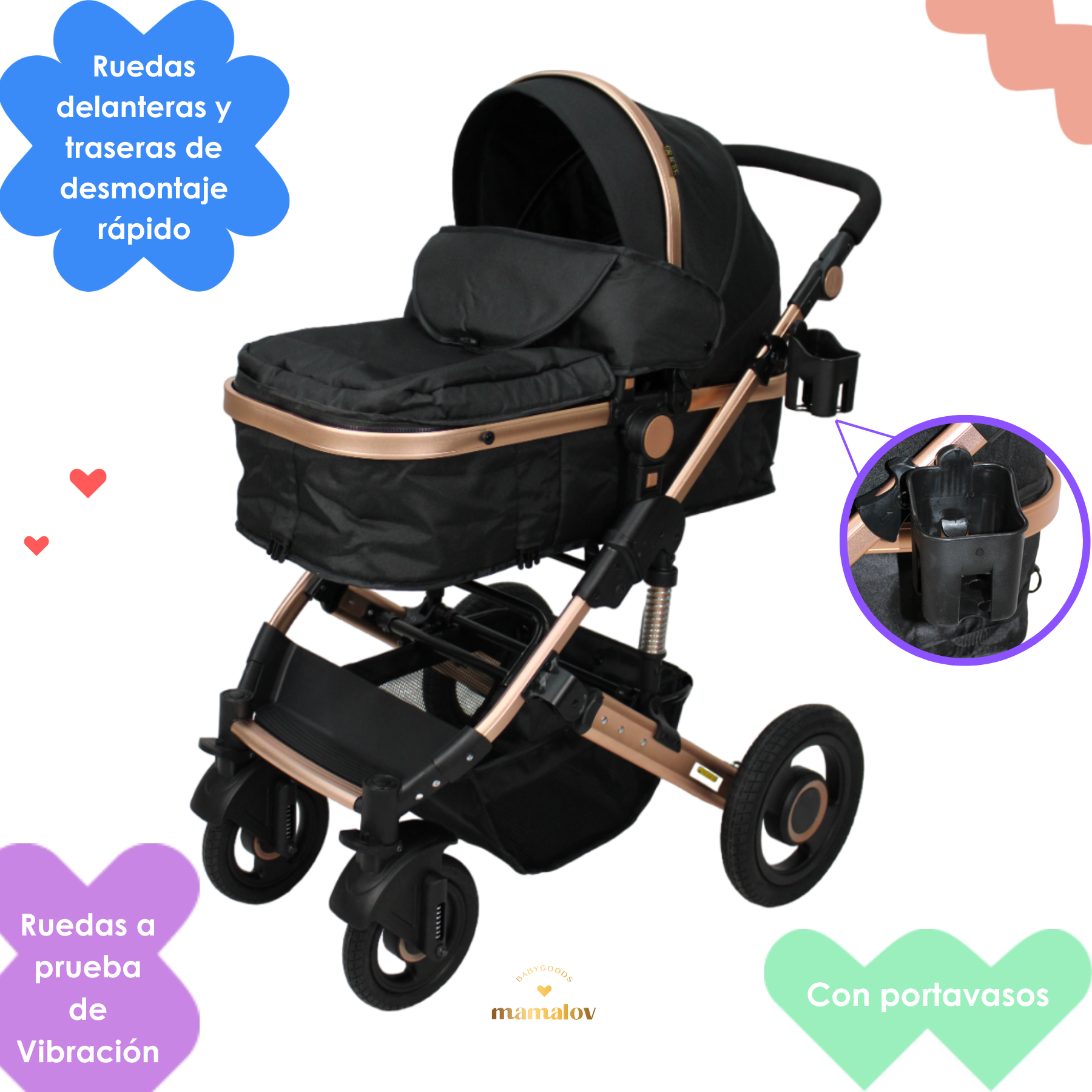 Carriola Para Bebes 3 En 1 Confety World Orión Negra