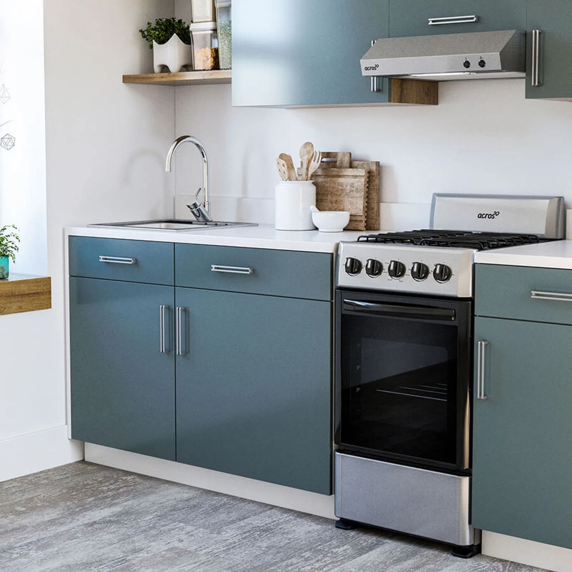 Estufa acros de gas de piso 20 pulgadas 4 quemadores gris modelo naw1001s