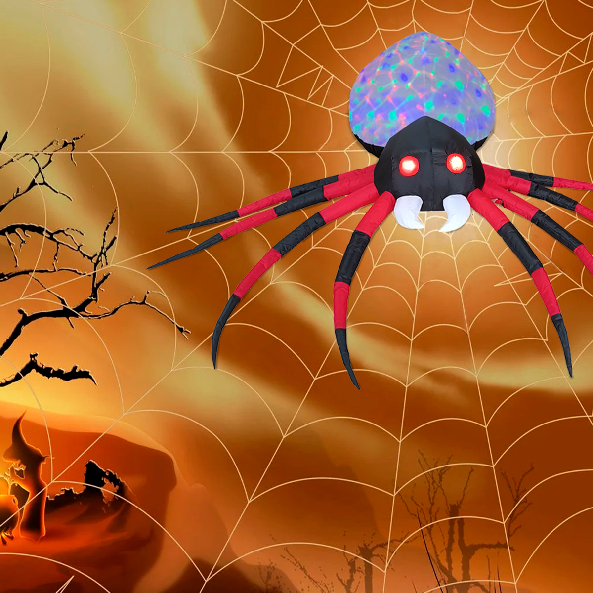 Inflable Halloween araña spider Roja ojos led + multiled - 2.2m