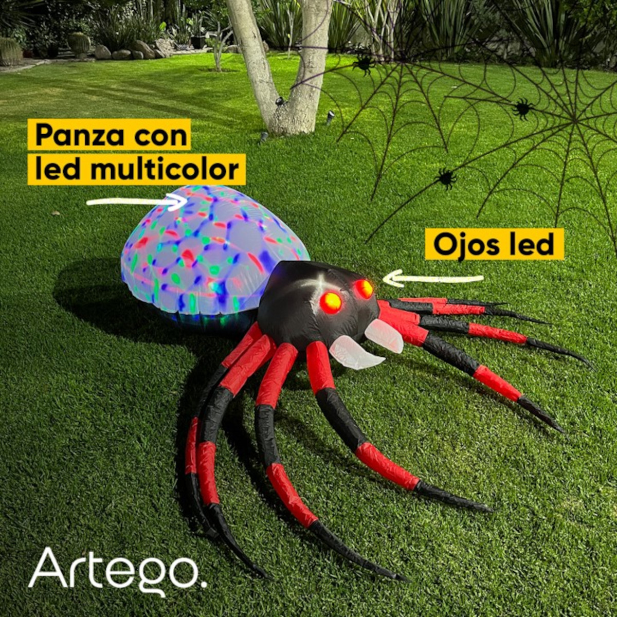 Inflable Halloween araña spider Roja ojos led + multiled - 2.2m