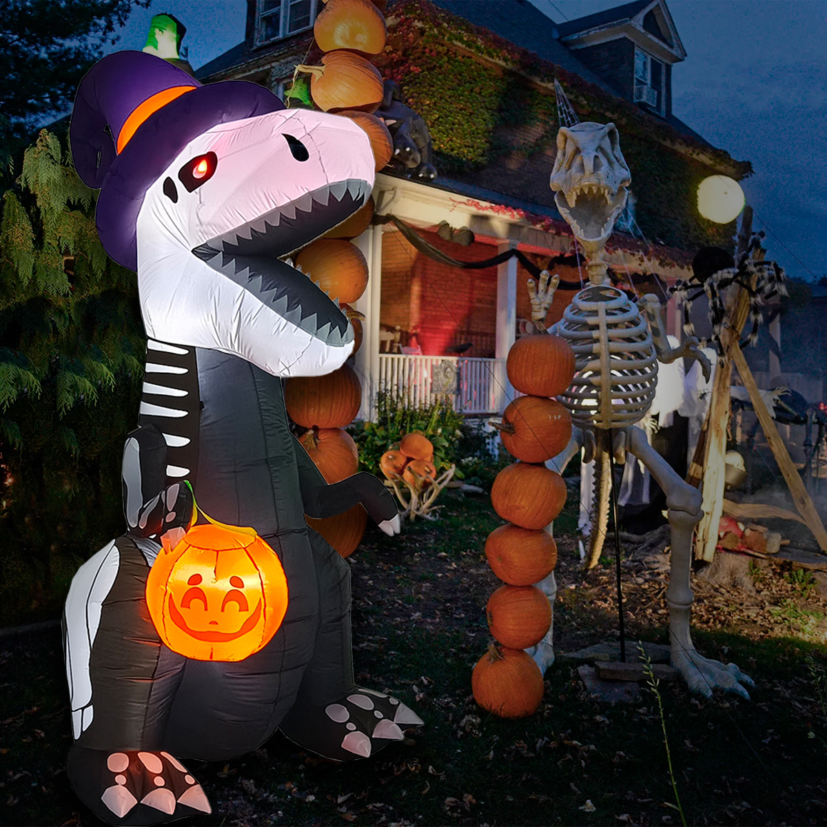 Inflable halloween dinosaurio t rex esqueleto con led en ojos 2.4m