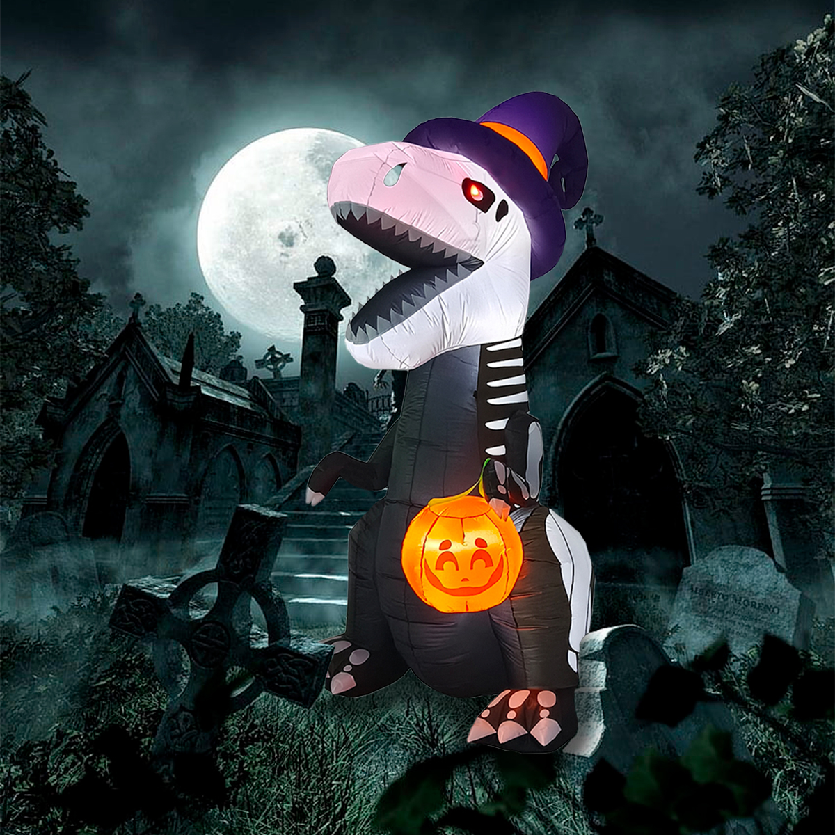 Inflable halloween dinosaurio t rex esqueleto con led en ojos 2.4m