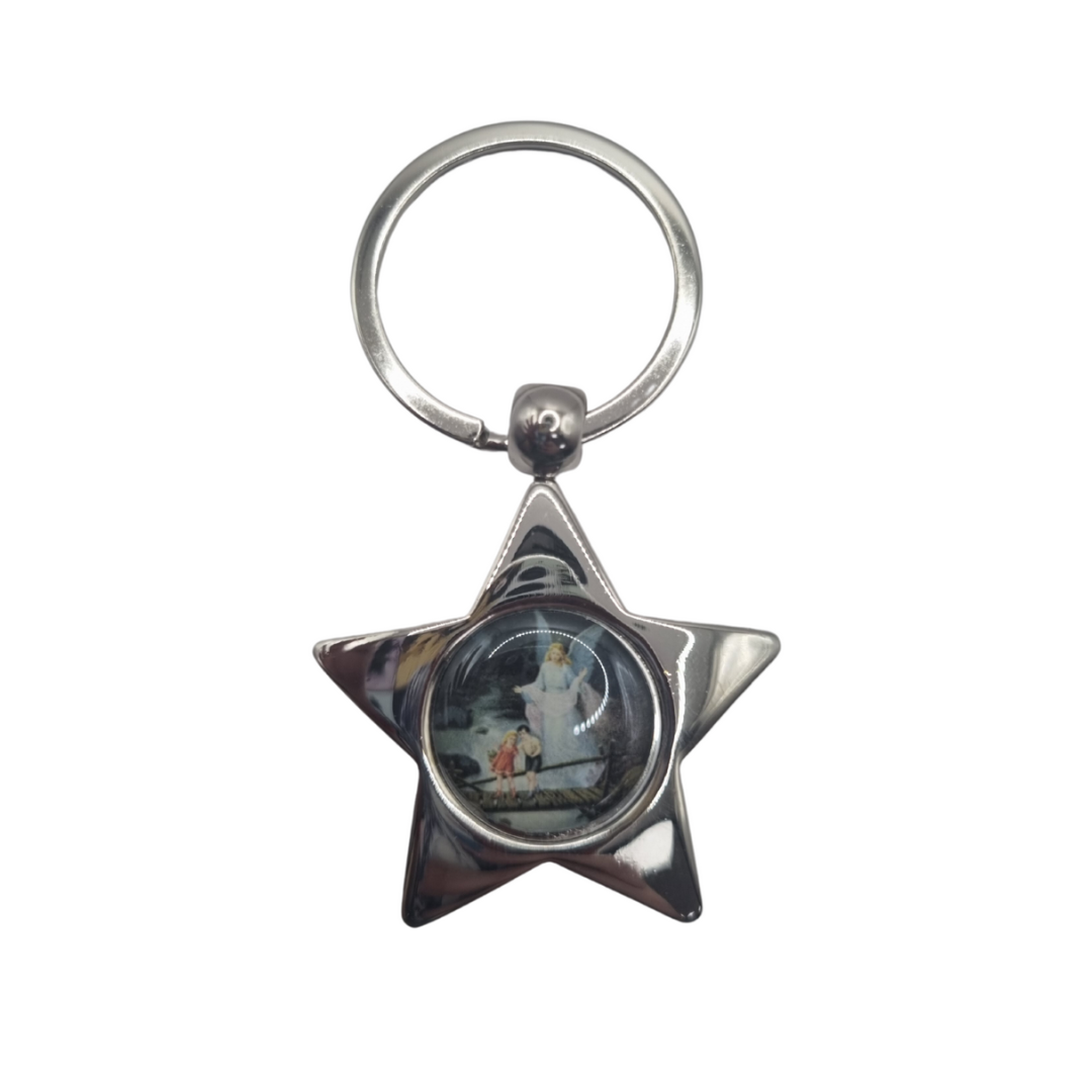 Llavero Ángel De La Guarda Forma Estrella Metalico
