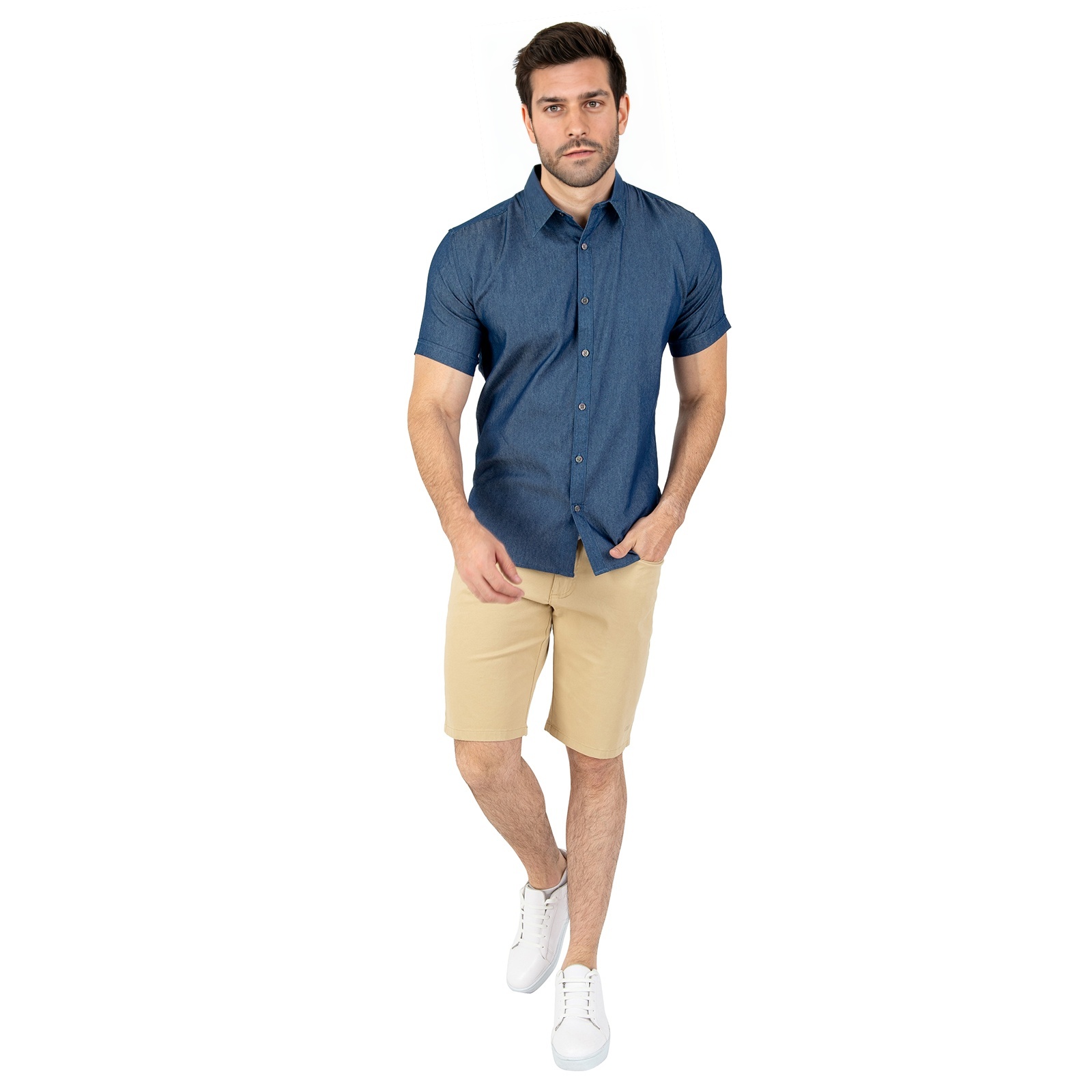 Camisa Manga Corta Mezclilla Slim Fit