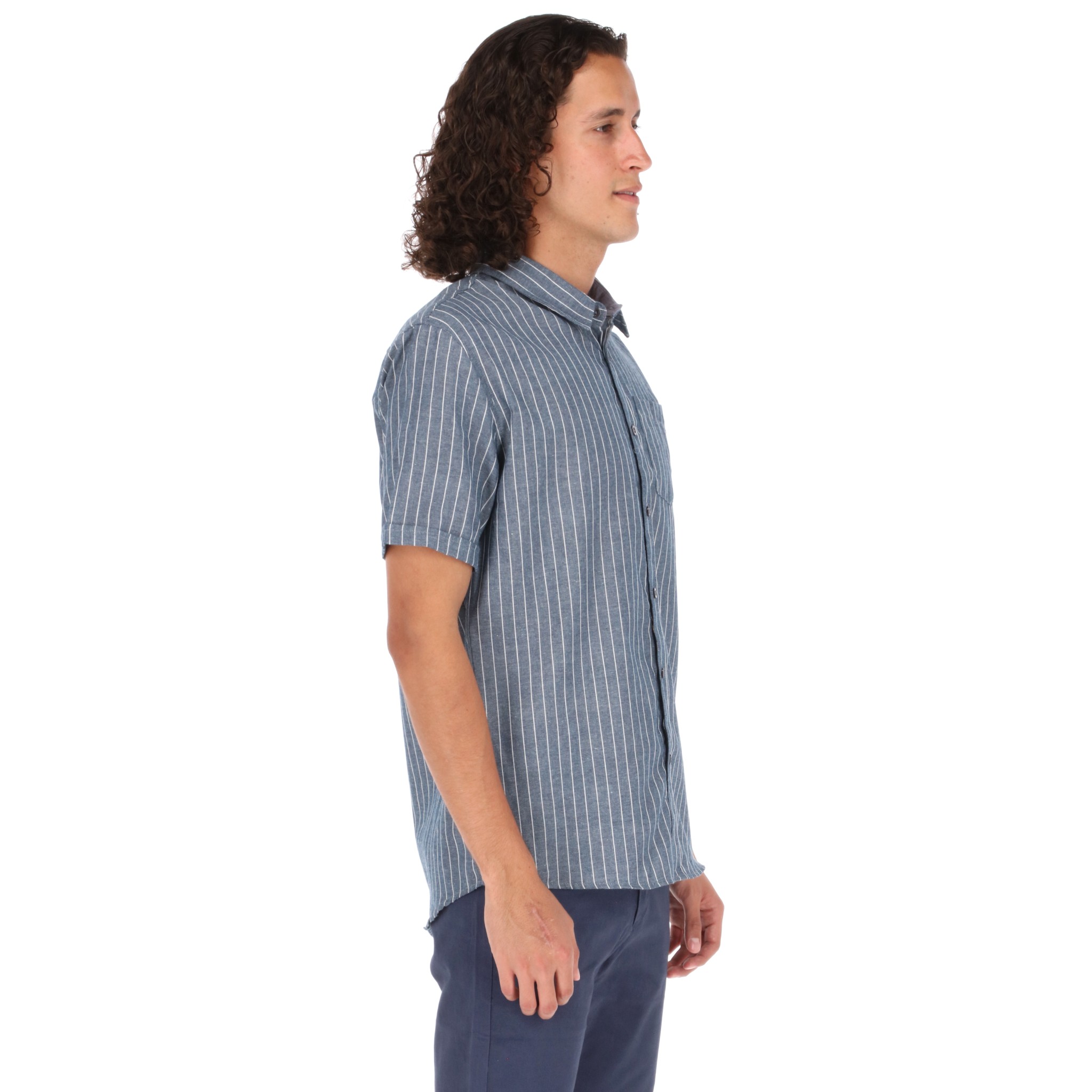 Camisa Manga Corta Slim Fit Azul Marino de Rayas