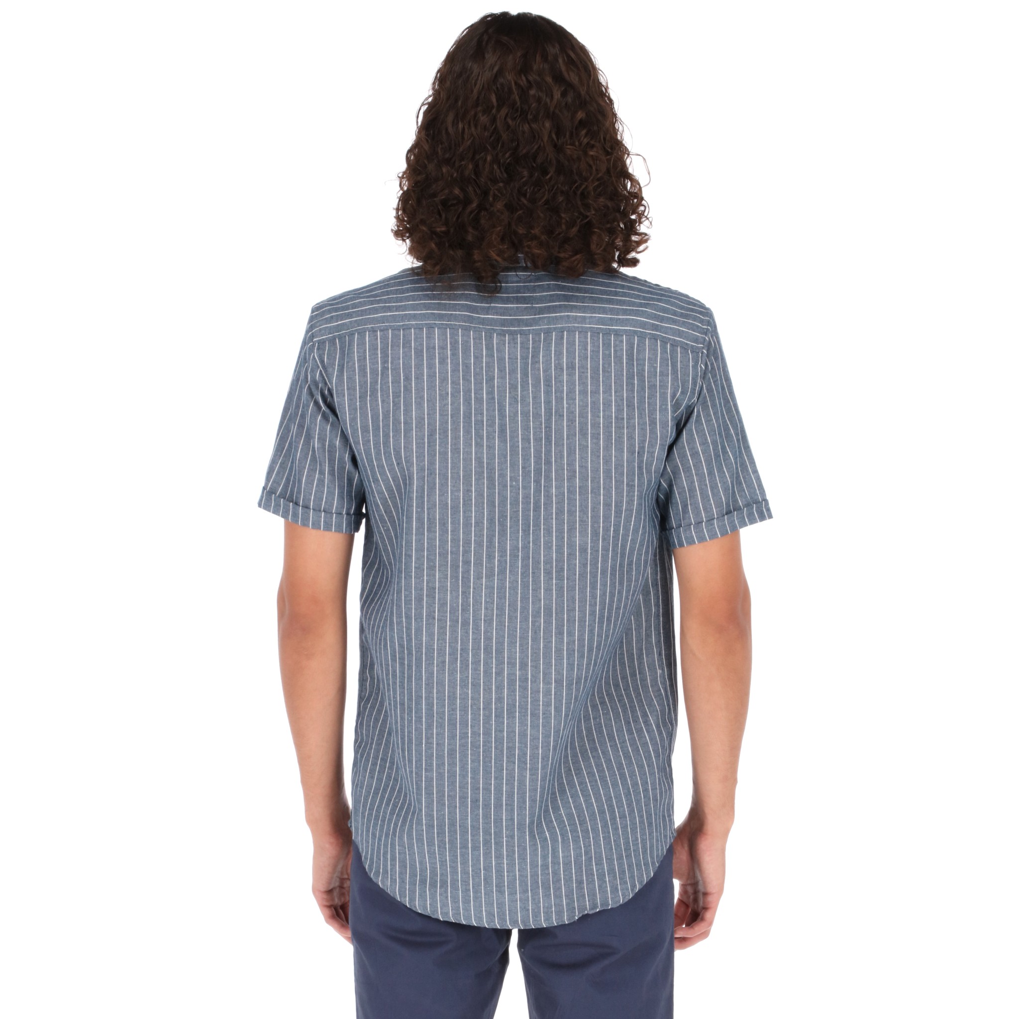 Camisa Manga Corta Slim Fit Azul Marino de Rayas