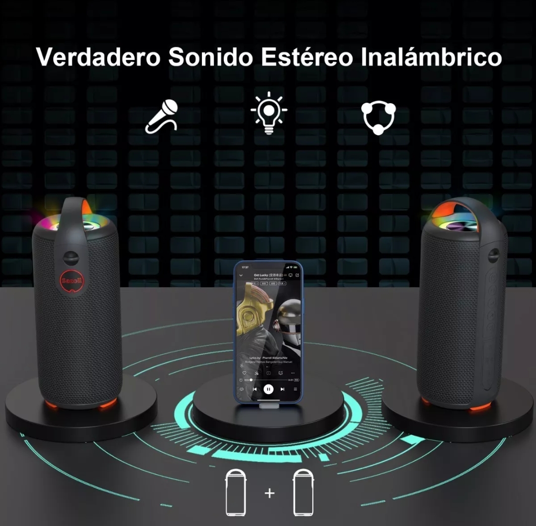 Bocina Bluetooth Portátil Bocina Impermeable Con Rgb Luces
