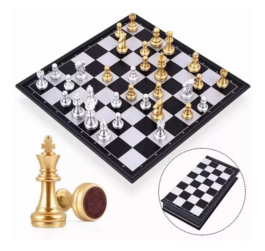 Juegos De Ajedrez Magnético Tablero Plegable Dorado Plateado