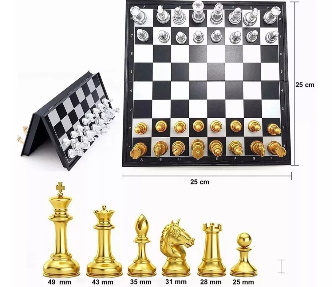Juegos De Ajedrez Magnético Tablero Plegable Dorado Plateado
