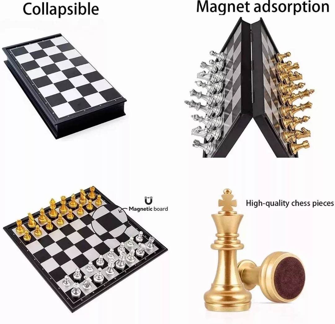 Juegos De Ajedrez Magnético Tablero Plegable Dorado Plateado