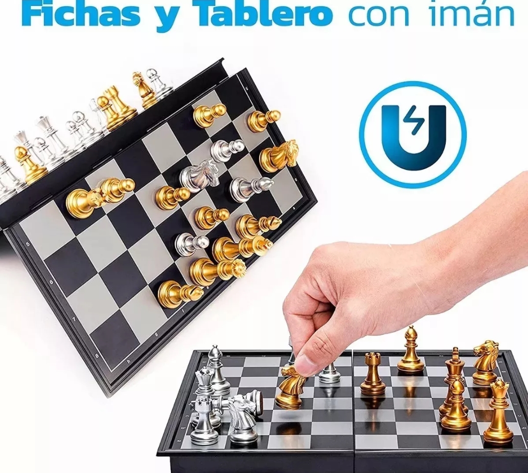 Juegos De Ajedrez Magnético Tablero Plegable Dorado Plateado